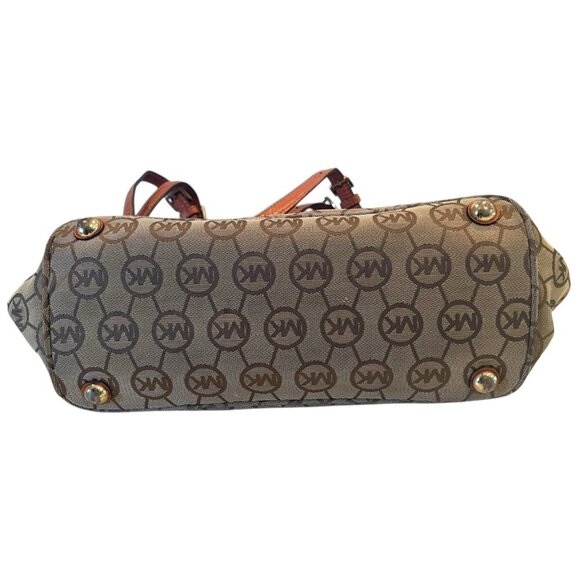 Michael Kors Brown MK Monogram Canvas Shoulder Tote Bag Purse - Picture 4 of 11